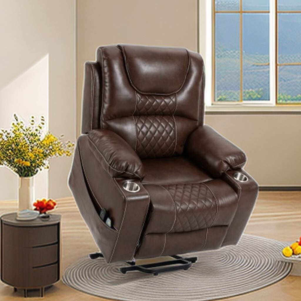 Fauteuil inclinable électrique en cuir PU avec massage et chauffage pour personnes âgées
