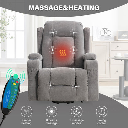 Fauteuil inclinable électrique pour personnes âgées avec chauffage pour salon, avec positions infinies, poche latérale et port de charge USB