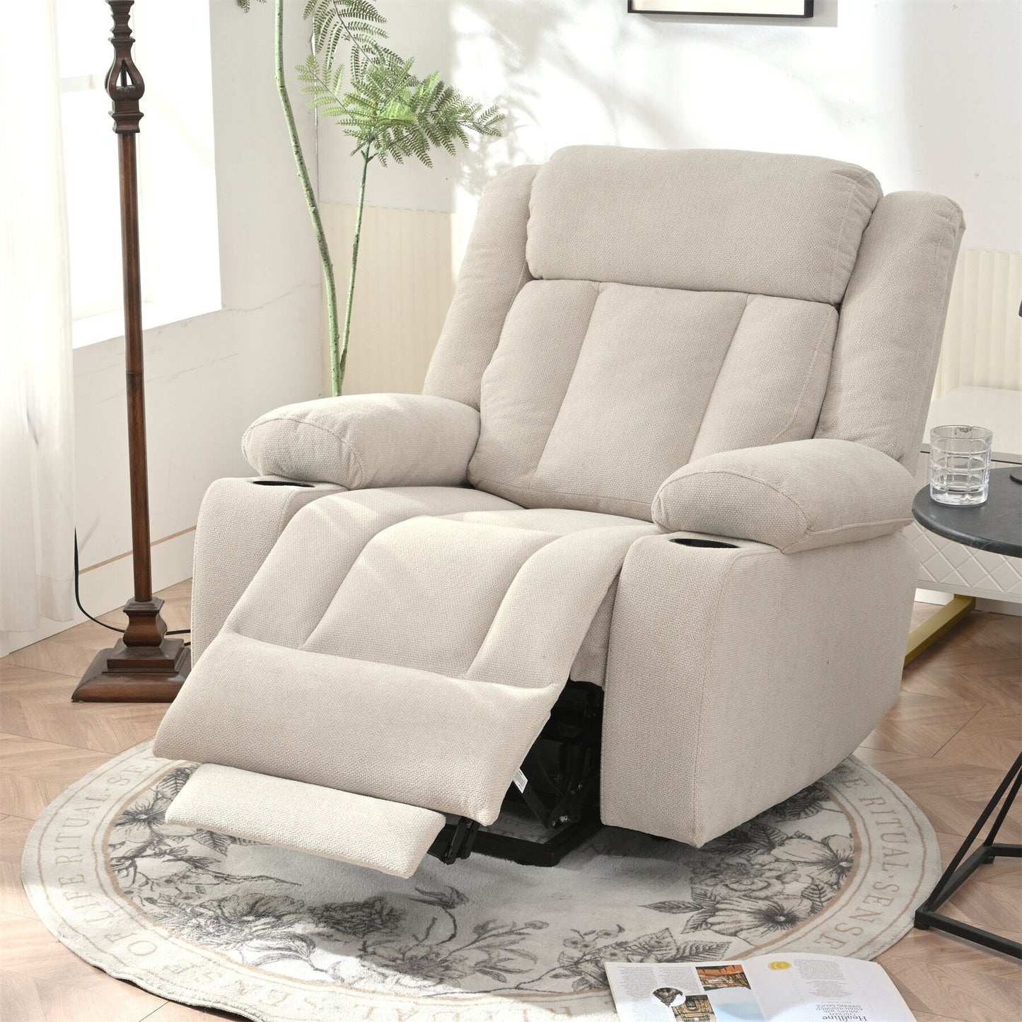 Fauteuil inclinable électrique pour personnes âgées, canapé simple classique avec 2 porte-gobelets, poches latérales et télécommande