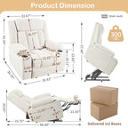 Fauteuil releveur électrique pour personnes âgées, fauteuil releveur en tissu avec repose-pieds allongé, 2 porte-gobelets, poches latérales et télécommande.