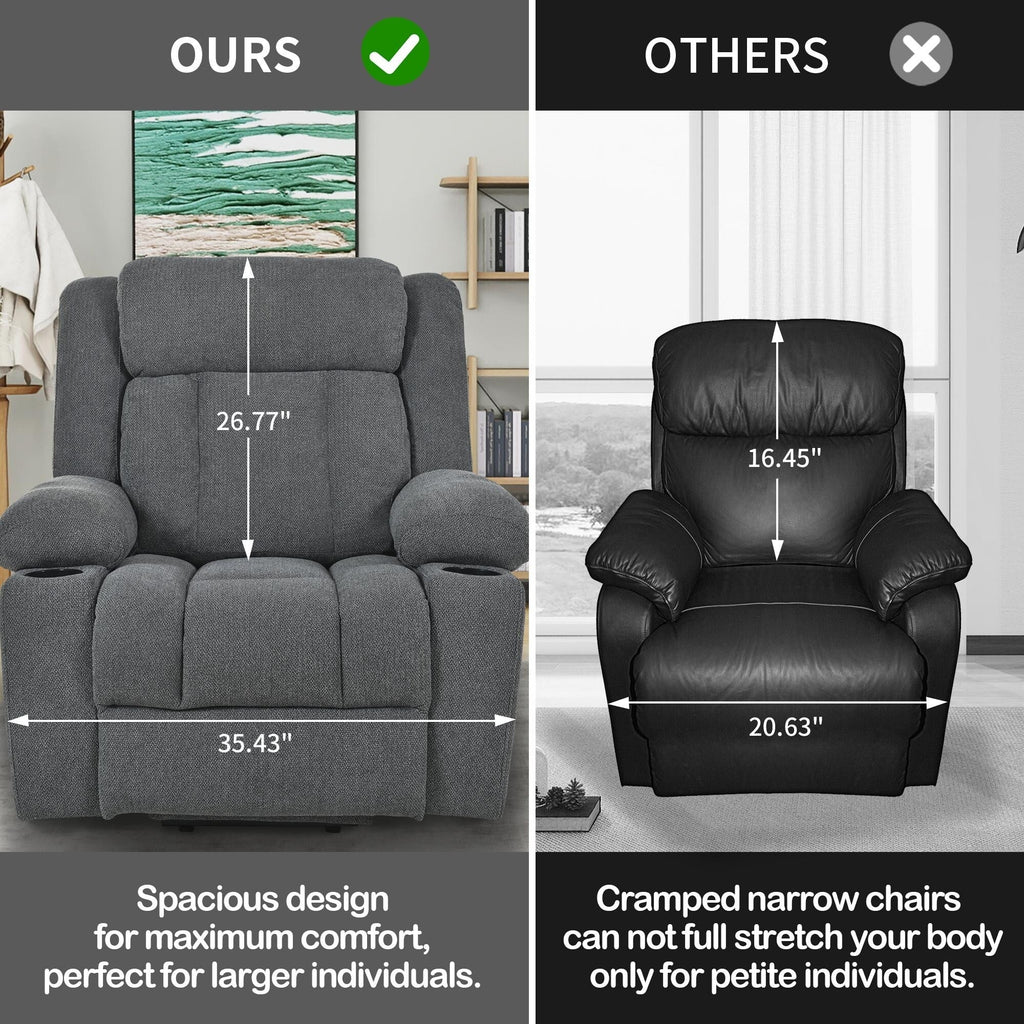 Fauteuil releveur électrique pour personnes âgées, fauteuil releveur en tissu avec repose-pieds allongé, 2 porte-gobelets, poches latérales et télécommande.