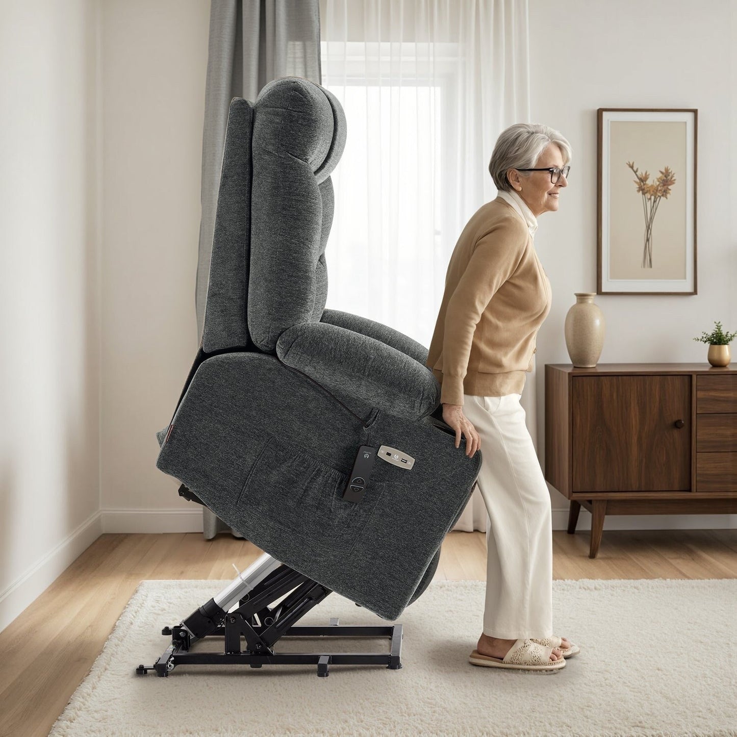 Fauteuil inclinable électrique pour personnes âgées, tissu