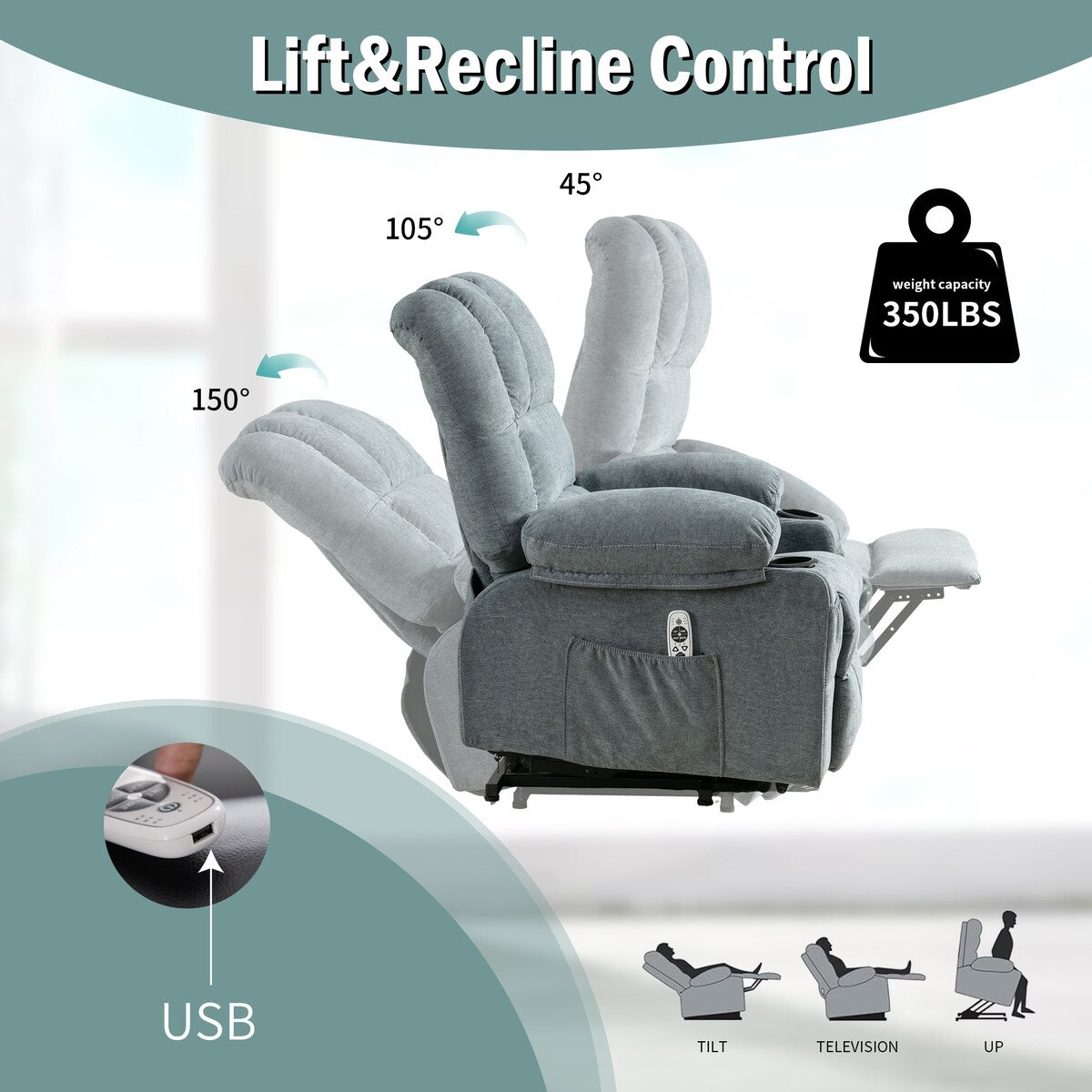 Fauteuil inclinable électrique pour personnes âgées, fauteuil inclinable avec massage thermique