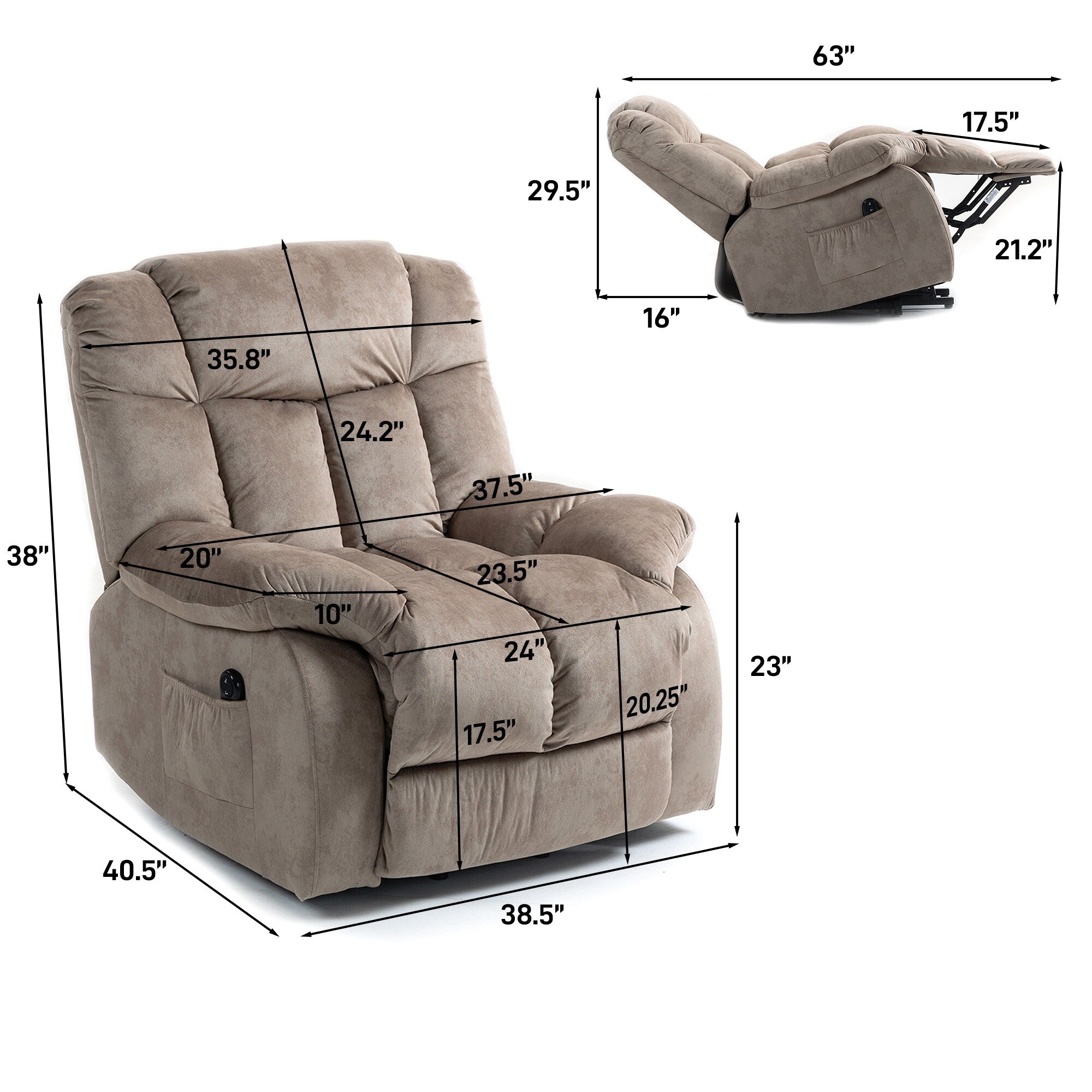 Fauteuil inclinable électrique pour personnes âgées : fauteuil inclinable robuste avec mécanisme de mouvement de sécurité et rembourrage confortable