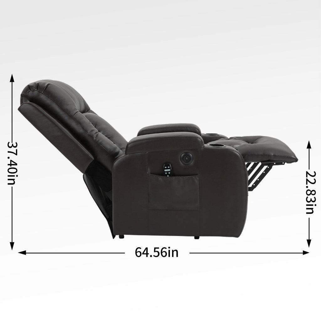 Fauteuil inclinable électrique avec massage en 8 points, chauffage lombaire, chargement USB, porte-gobelets et mécanisme robuste