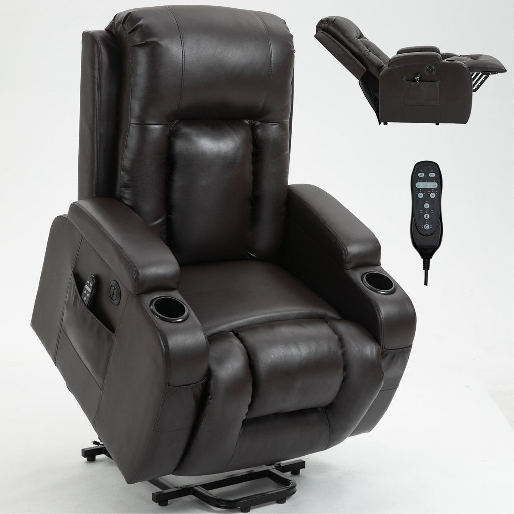 Fauteuil inclinable électrique avec massage en 8 points, chauffage lombaire, chargement USB, porte-gobelets et mécanisme robuste