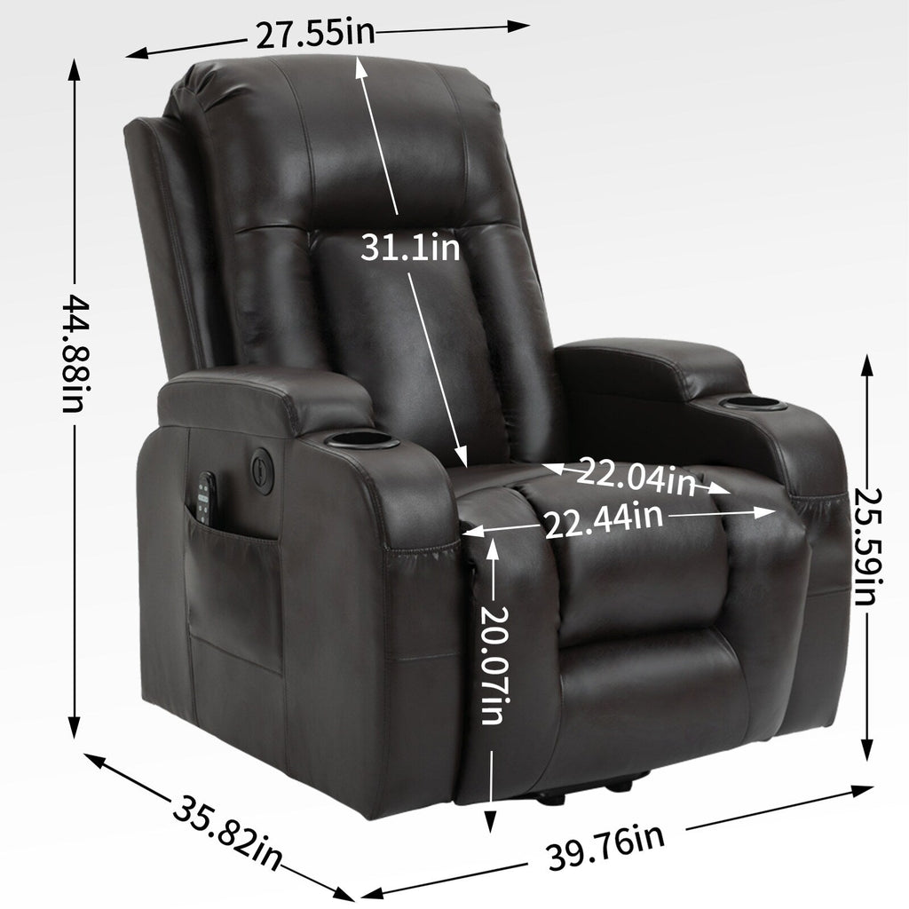Fauteuil inclinable électrique avec massage en 8 points, chauffage lombaire, chargement USB, porte-gobelets et mécanisme robuste