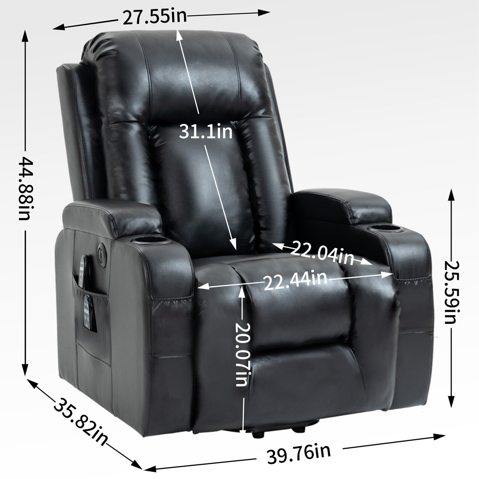 Fauteuil inclinable électrique avec massage en 8 points, chauffage lombaire, chargement USB, porte-gobelets et mécanisme robuste