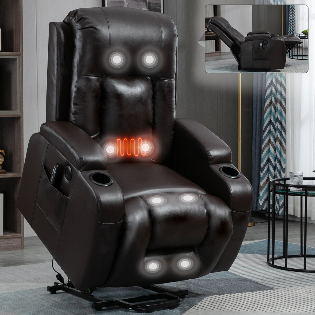 Fauteuil inclinable électrique avec massage en 8 points, chauffage lombaire, chargement USB, porte-gobelets et mécanisme robuste