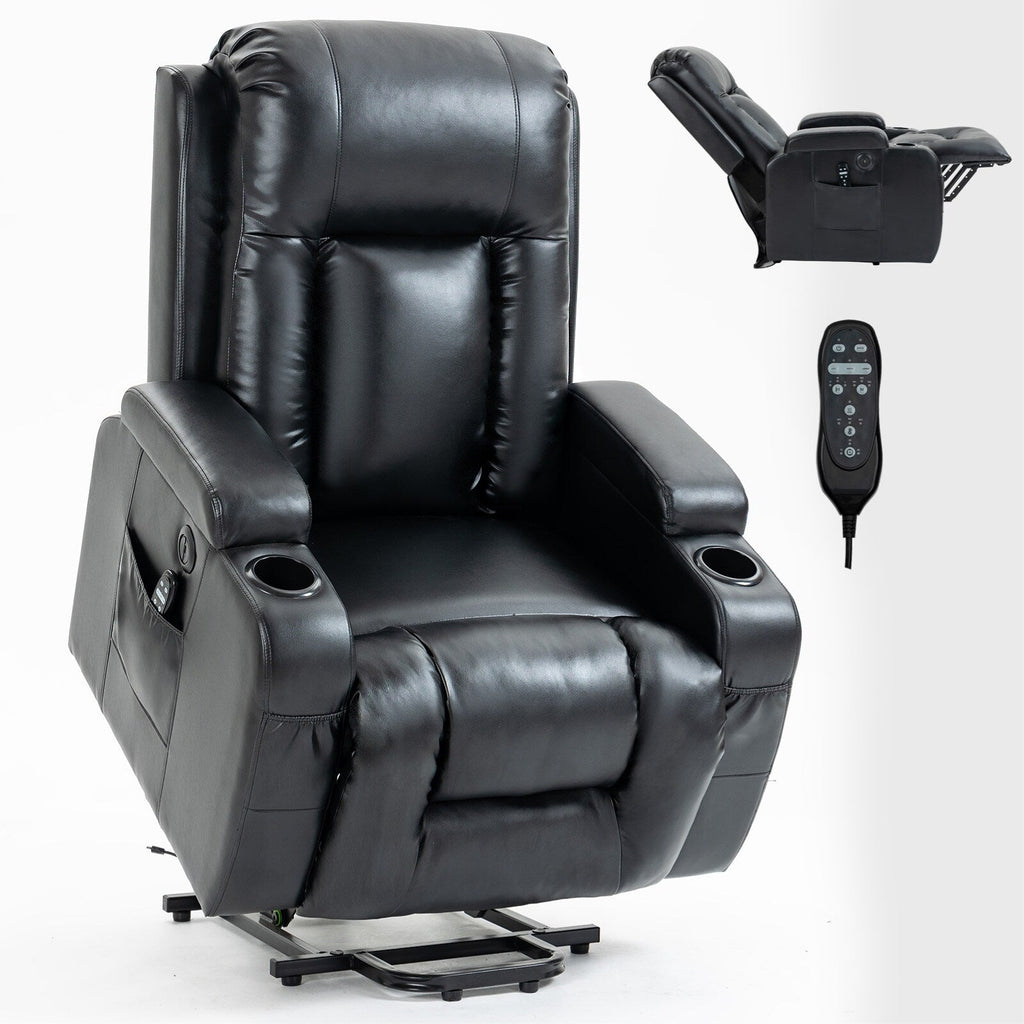 Fauteuil inclinable électrique avec massage en 8 points, chauffage lombaire, chargement USB, porte-gobelets et mécanisme robuste