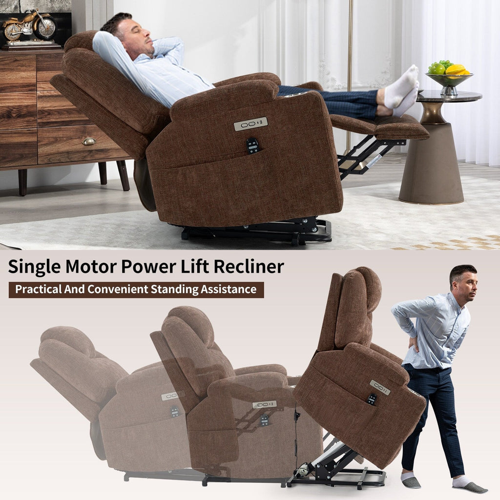 Fauteuil inclinable électrique avec massage par vibrations à 8 points, chauffage lombaire, deux ports USB et porte-gobelets en acier inoxydable