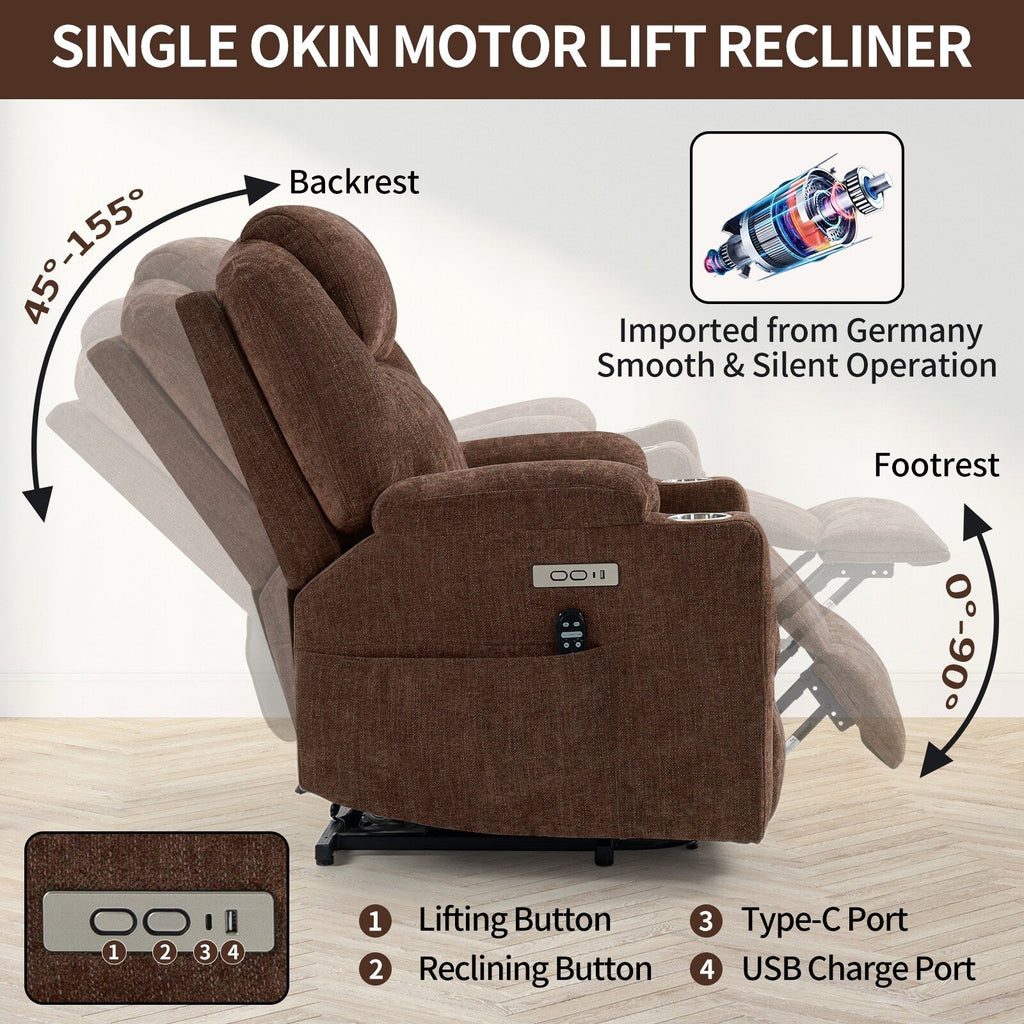 Fauteuil inclinable électrique avec massage par vibrations à 8 points, chauffage lombaire, deux ports USB et porte-gobelets en acier inoxydable