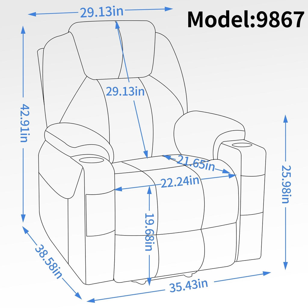 Fauteuil inclinable électrique avec massage par vibrations à 8 points, chauffage lombaire, deux ports USB et porte-gobelets en acier inoxydable