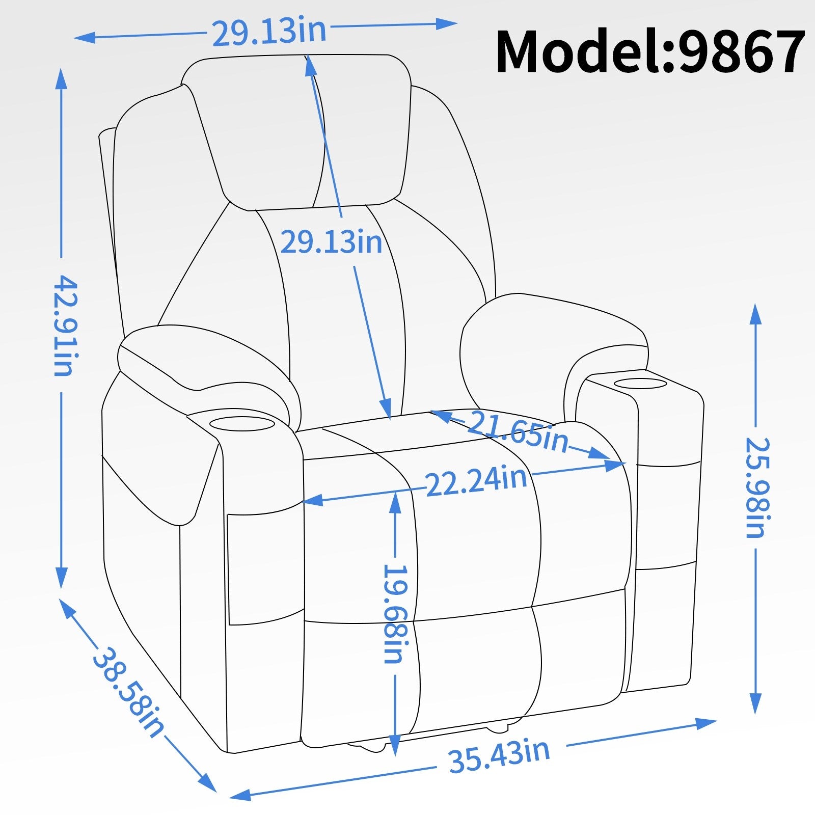 Fauteuil inclinable électrique avec massage par vibrations à 8 points, chauffage lombaire, deux ports USB et porte-gobelets en acier inoxydable