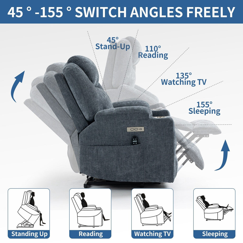 Fauteuil inclinable électrique avec massage par vibrations à 8 points, chauffage lombaire, deux ports USB et porte-gobelets en acier inoxydable