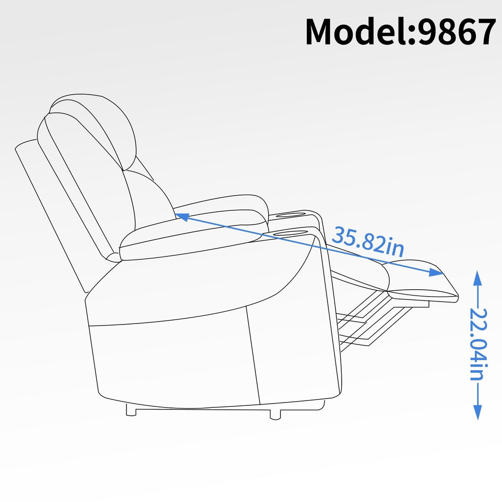 Fauteuil inclinable électrique avec massage par vibrations à 8 points, chauffage lombaire, deux ports USB et porte-gobelets en acier inoxydable