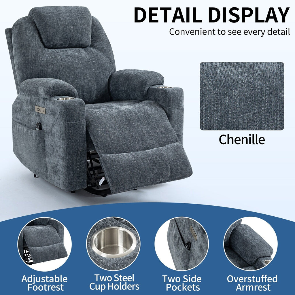Fauteuil inclinable électrique avec massage par vibrations à 8 points, chauffage lombaire, deux ports USB et porte-gobelets en acier inoxydable