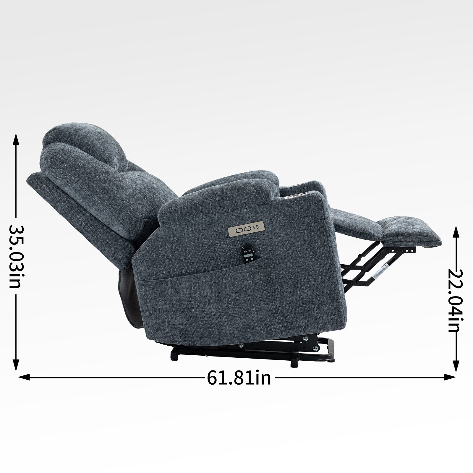 Fauteuil inclinable électrique avec massage par vibrations à 8 points, chauffage lombaire, deux ports USB et porte-gobelets en acier inoxydable
