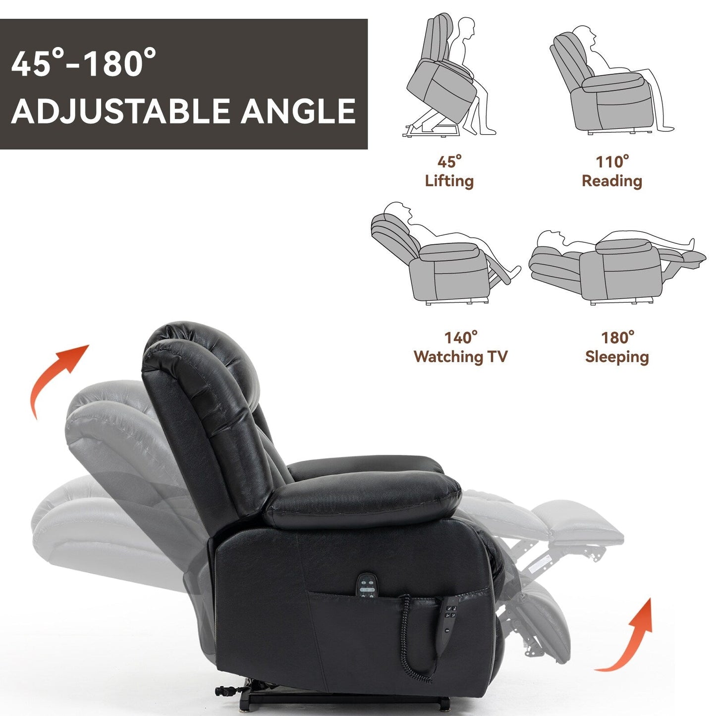 Fauteuil inclinable électrique avec massage par vibrations à 8 points