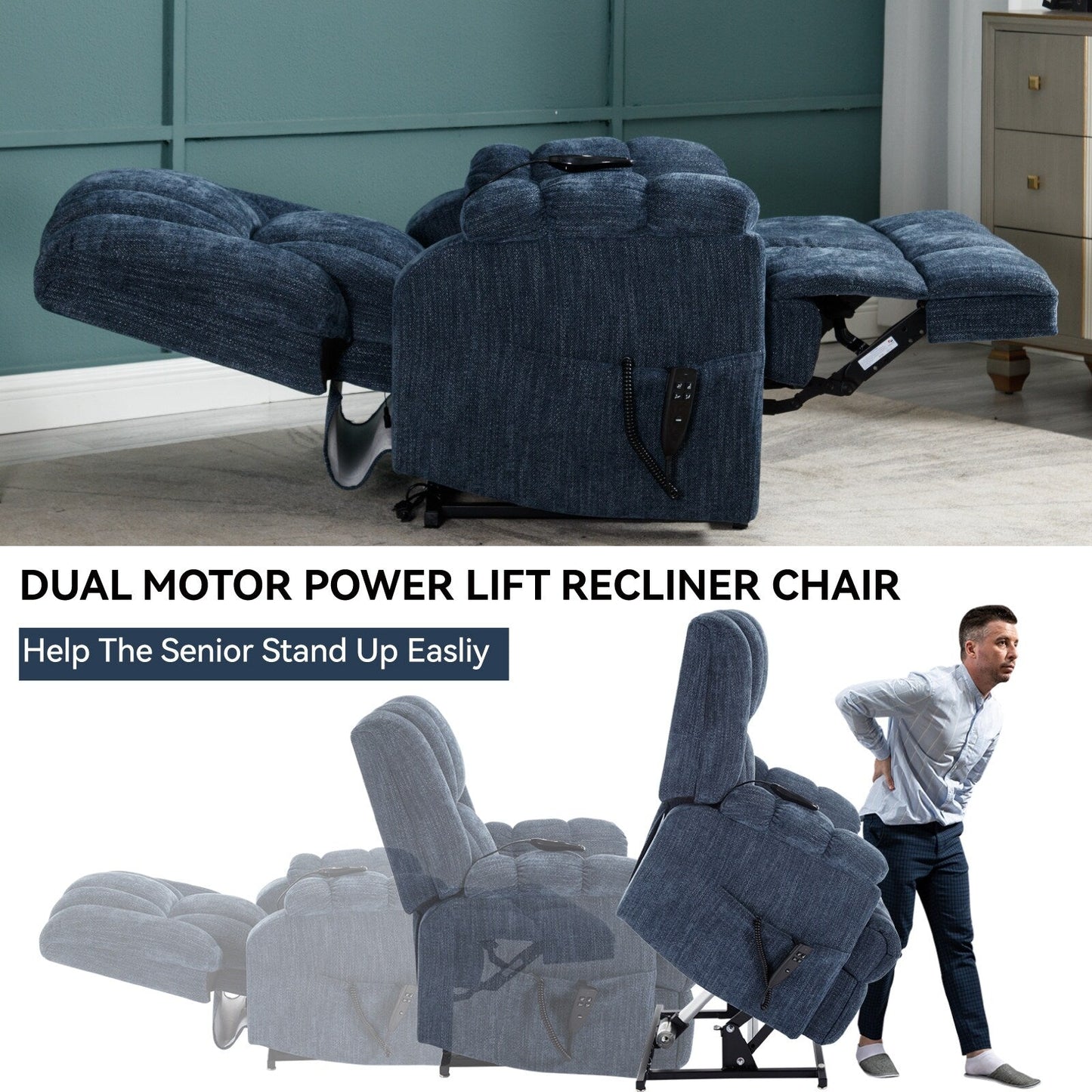 Fauteuil inclinable électrique avec double moteur, massage et chauffage (chenille)