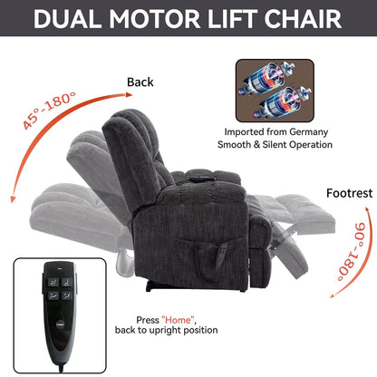 Fauteuil inclinable électrique avec double moteur, massage et chauffage lombaire, revêtement en chenille, réglage de la position en continu