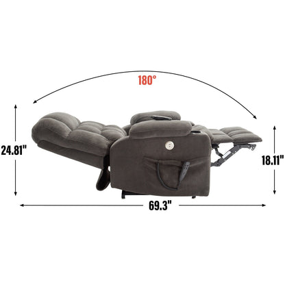 Fauteuil inclinable électrique avec deux moteurs, massage par vibrations à 8 points et chauffage lombaire, deux porte-gobelets et poches latérales