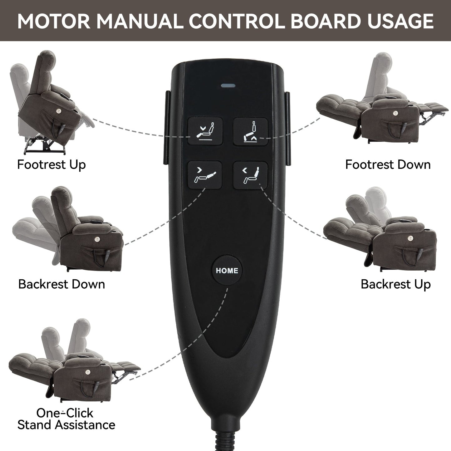 Fauteuil inclinable électrique avec deux moteurs, massage par vibrations à 8 points et chauffage lombaire, deux porte-gobelets et poches latérales