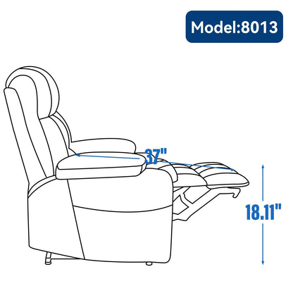 Fauteuil inclinable électrique avec deux moteurs, massage par vibrations à 8 points et chauffage lombaire, deux porte-gobelets et poches latérales