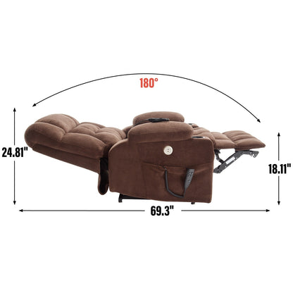 Fauteuil inclinable électrique avec deux moteurs, massage par vibrations à 8 points et chauffage lombaire, deux porte-gobelets et poches latérales