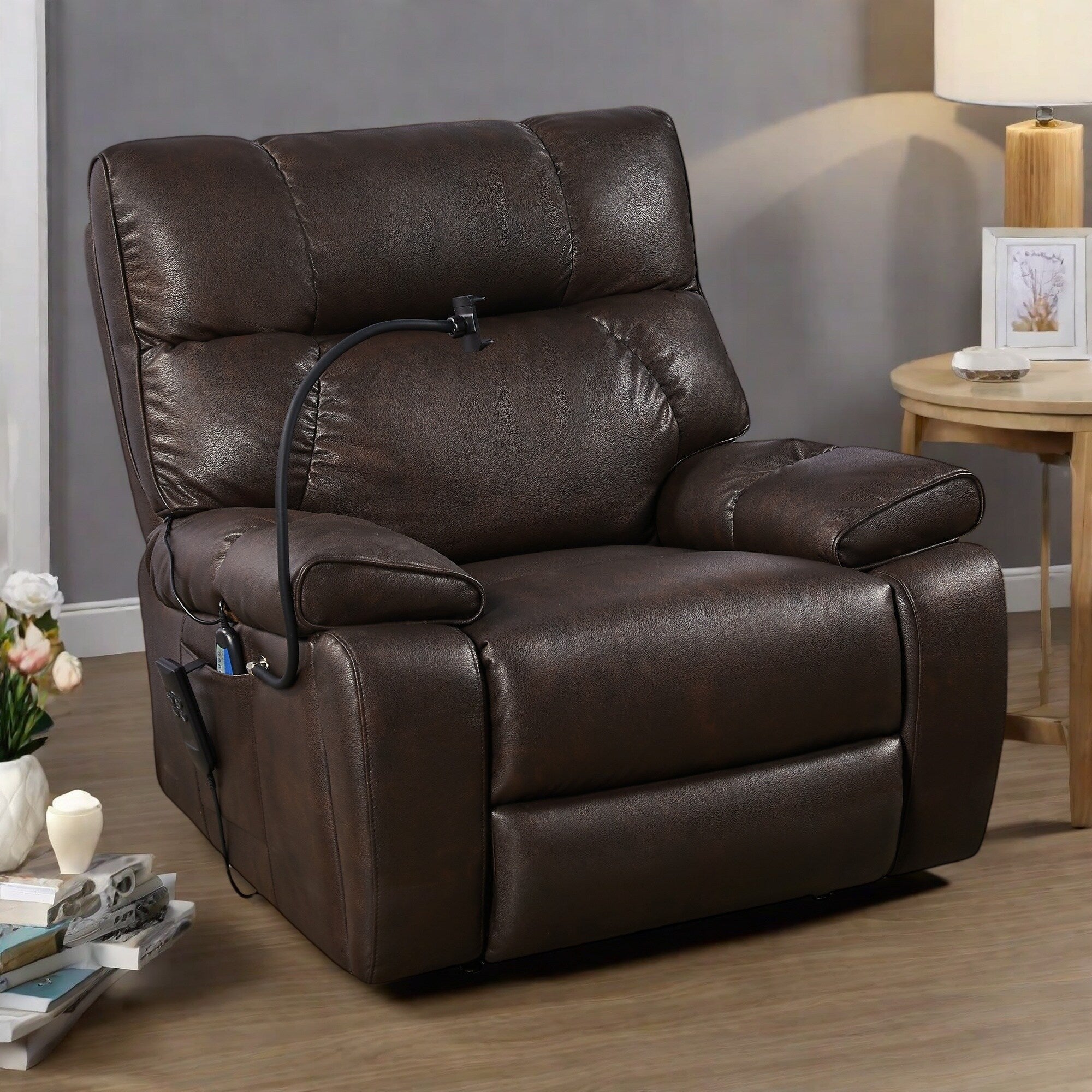 Fauteuil inclinable électrique avec deux moteurs OKIN, positions infinies, massage et chauffage, porte-gobelets