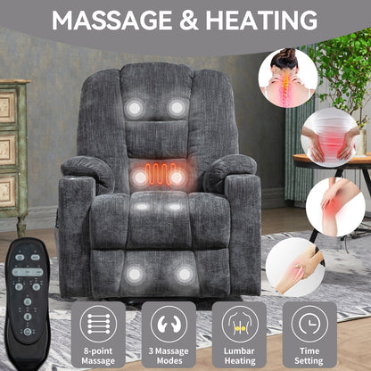 Fauteuil inclinable électrique avec deux ports USB, porte-gobelets, tissu chenille, inclinaison à 155°, montage facile