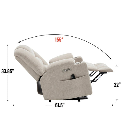 Fauteuil inclinable électrique avec double port USB, porte-gobelets et tissu chenille