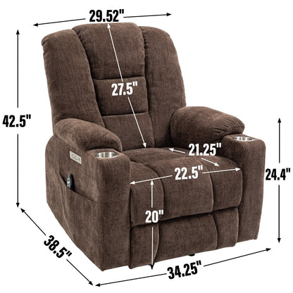 Fauteuil inclinable électrique avec double port USB, porte-gobelets et tissu chenille