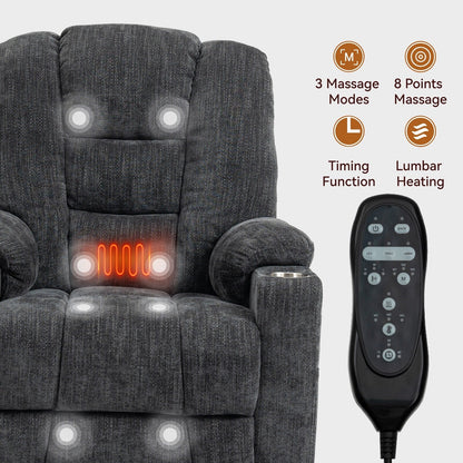 Fauteuil inclinable électrique avec double port USB, porte-gobelets et tissu chenille