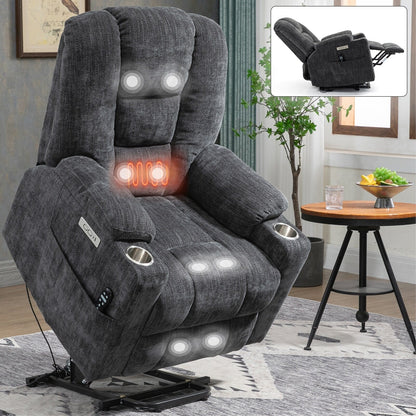 Fauteuil inclinable électrique avec double port USB, porte-gobelets et tissu chenille