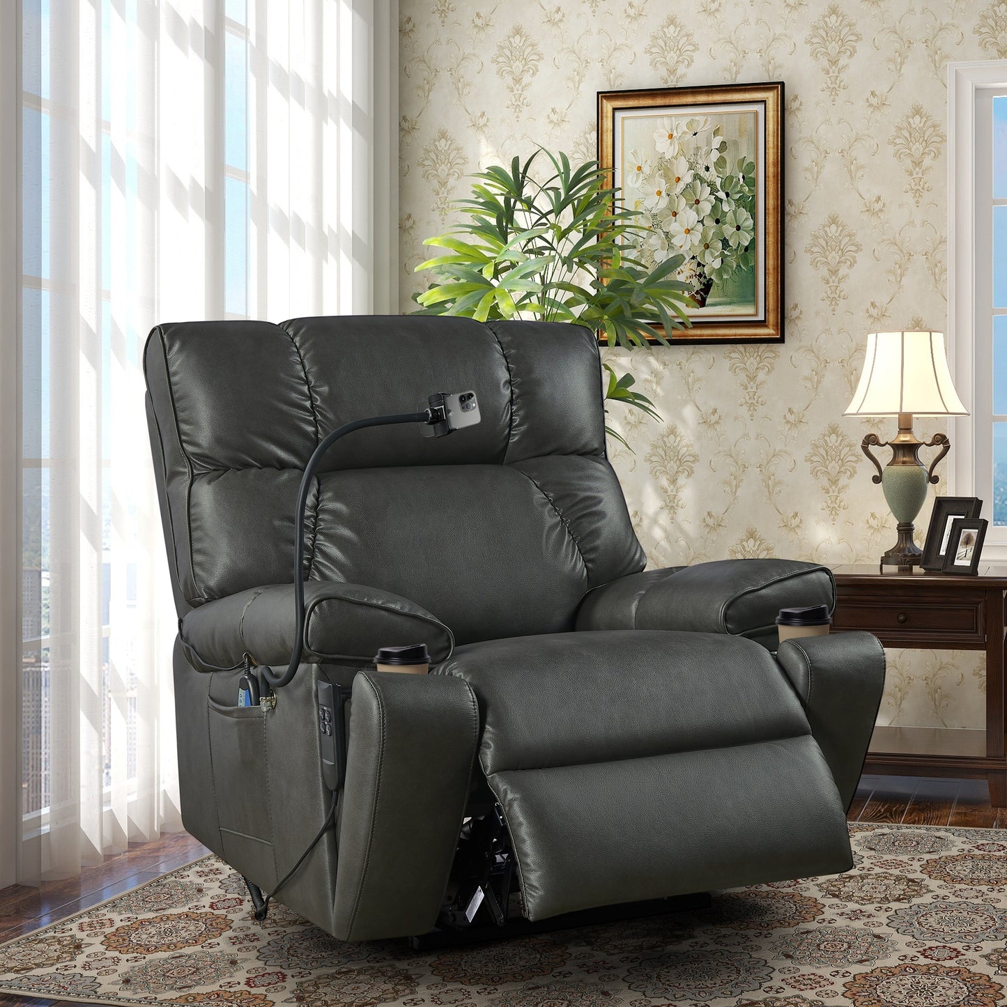 Fauteuil inclinable électrique avec deux moteurs OKIN, inclinaison infinie, massage et chauffage