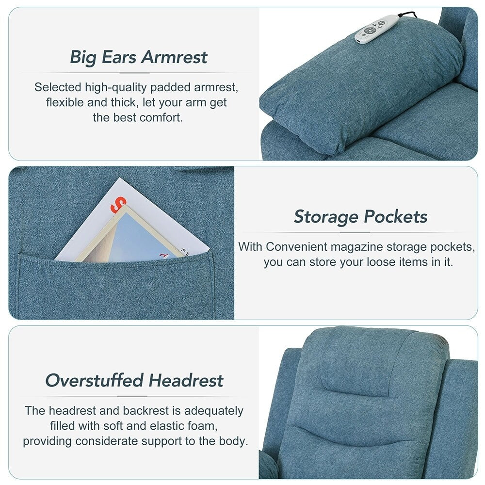 Fauteuil inclinable électrique avec massage thermique et poche de rangement
