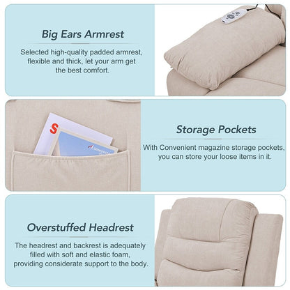 Fauteuil inclinable électrique avec massage thermique et poche de rangement