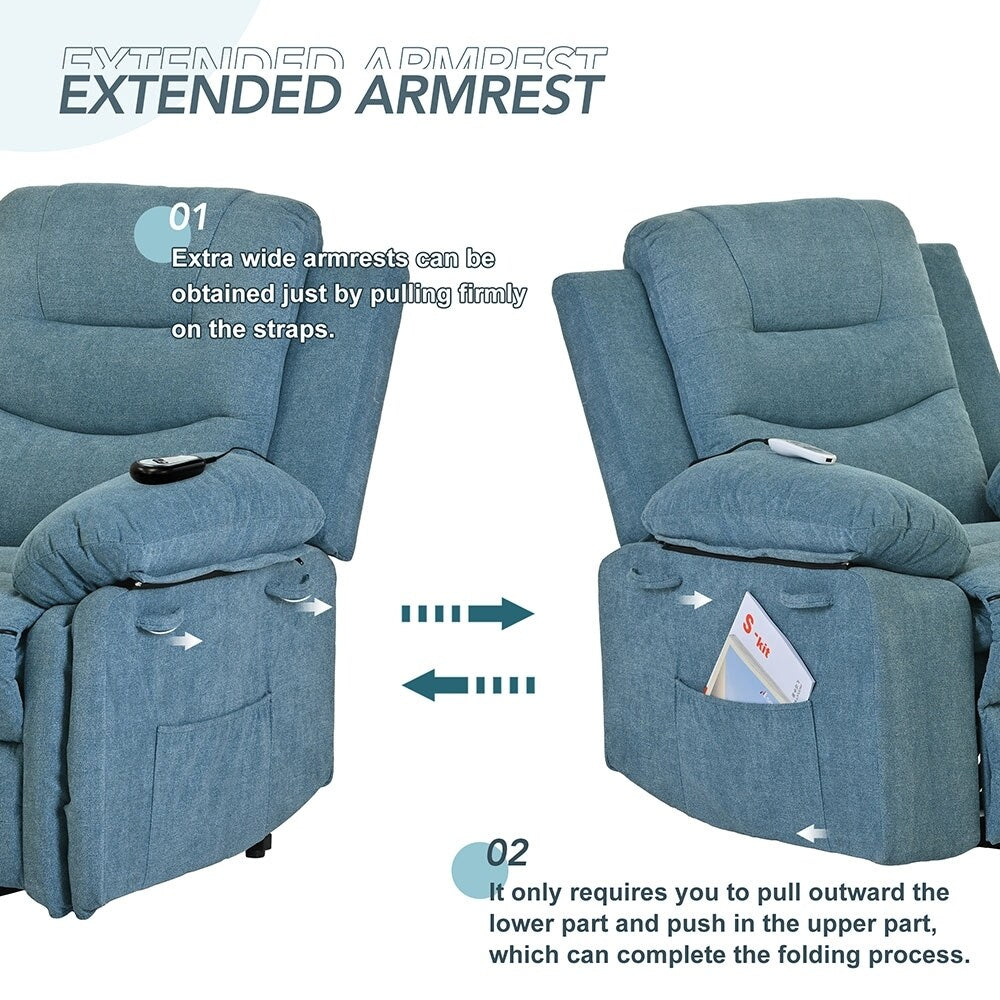 Fauteuil inclinable électrique avec massage thermique et poche de rangement
