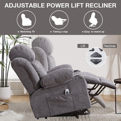 Fauteuil inclinable électrique avec chauffage et massage Fauteuil inclinable électrique en tissu pour personnes âgées avec poche latérale, port de charge USB, Re