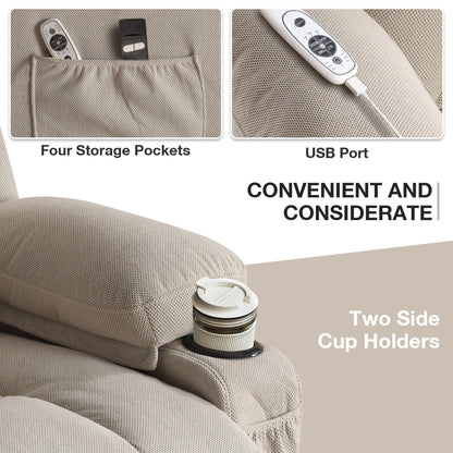 Fauteuil inclinable électrique avec chauffage et massage, poche latérale, port de charge USB et télécommande