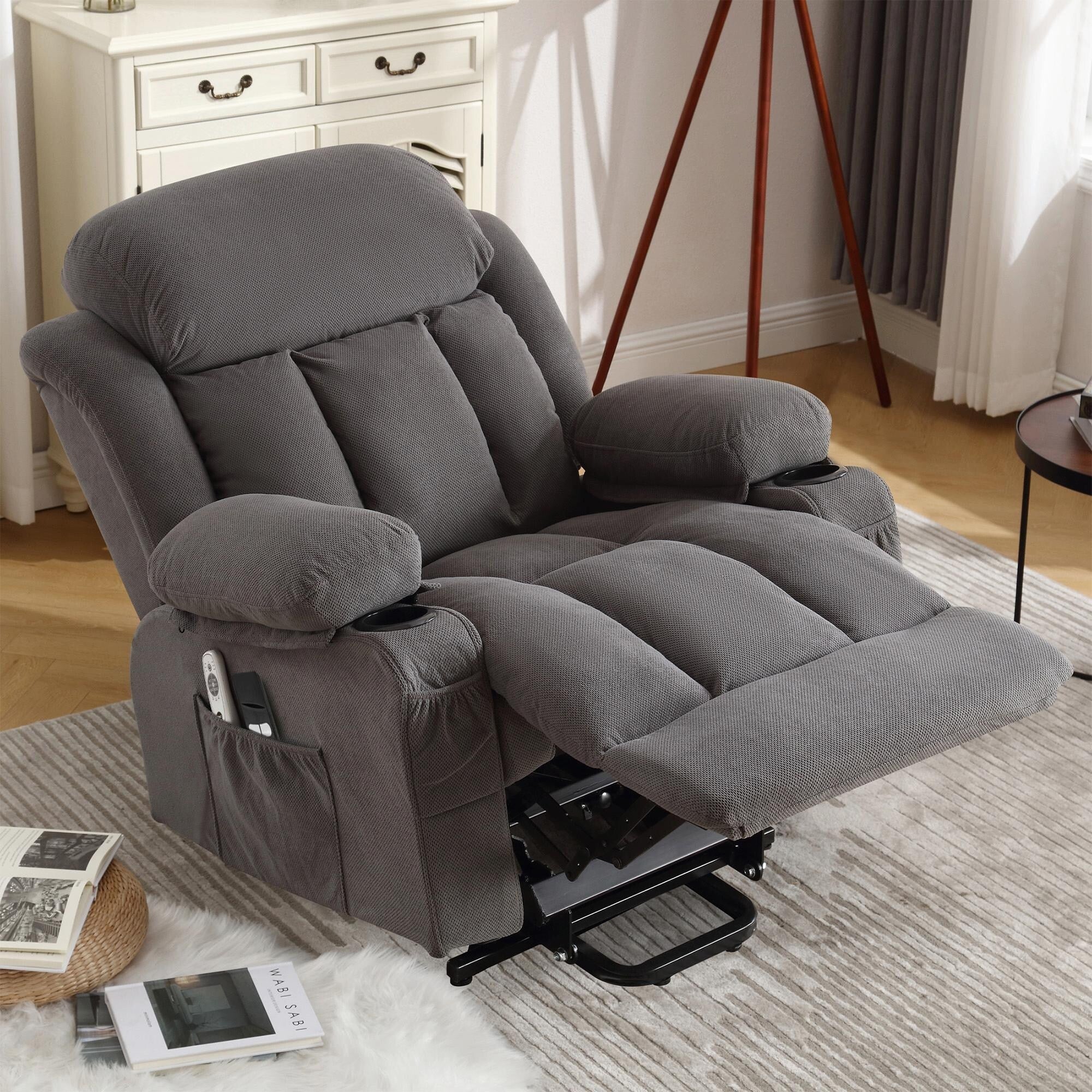 Fauteuil inclinable électrique en tissu avec chauffage et massage