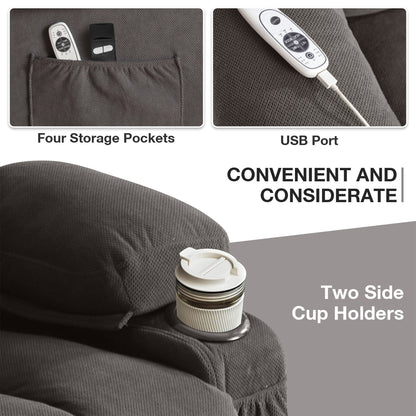 Fauteuil inclinable électrique avec chauffage et massage, avec poche latérale, port de charge USB et télécommande