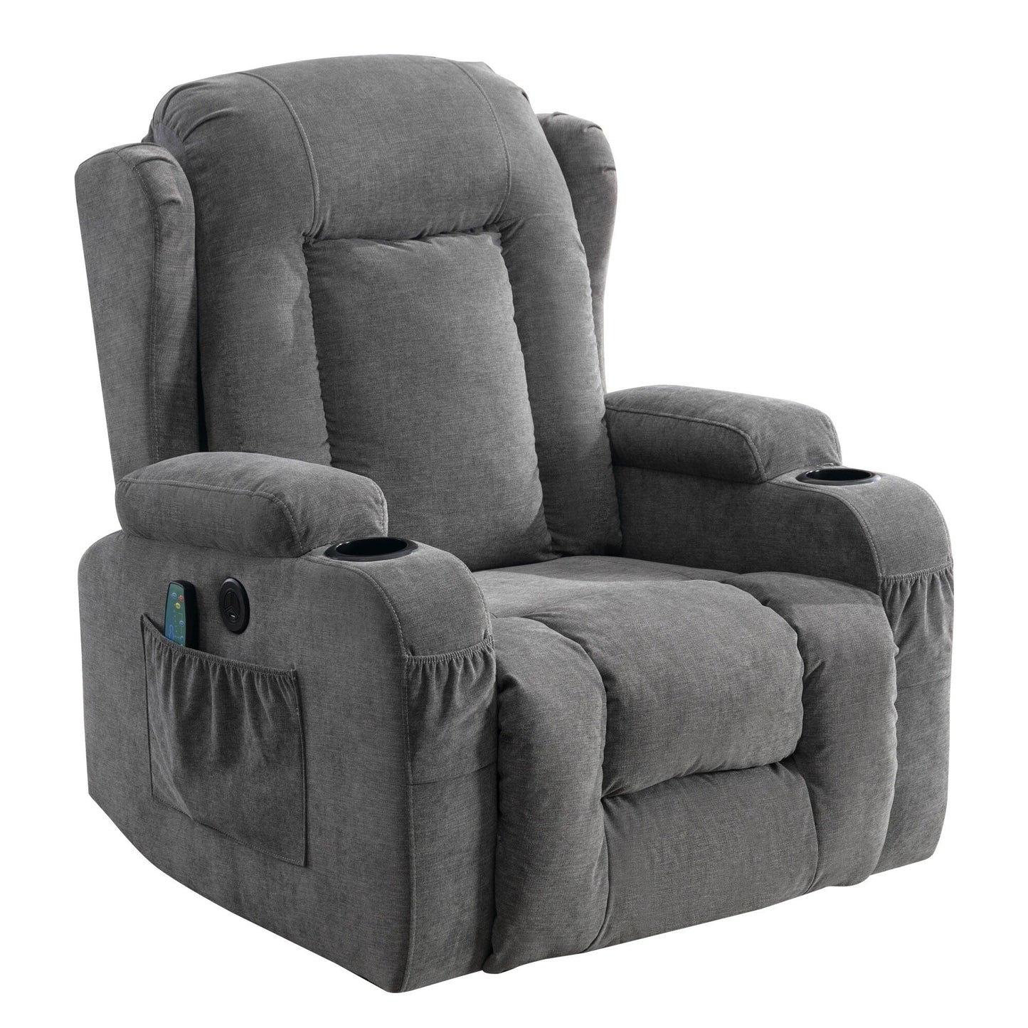 Fauteuil inclinable électrique avec chauffage, massage, port USB et poche latérale pour personnes âgées, inclinable et réglable pour le salon