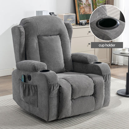 Fauteuil inclinable électrique avec chauffage, massage, port USB et poche latérale pour personnes âgées, inclinable et réglable pour le salon