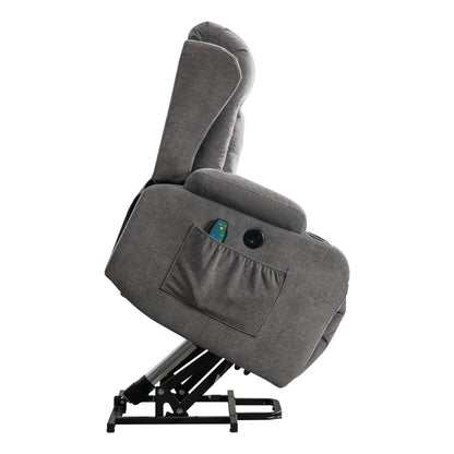 Fauteuil inclinable électrique avec chauffage, massage, port USB et poche latérale pour personnes âgées, inclinable et réglable pour le salon