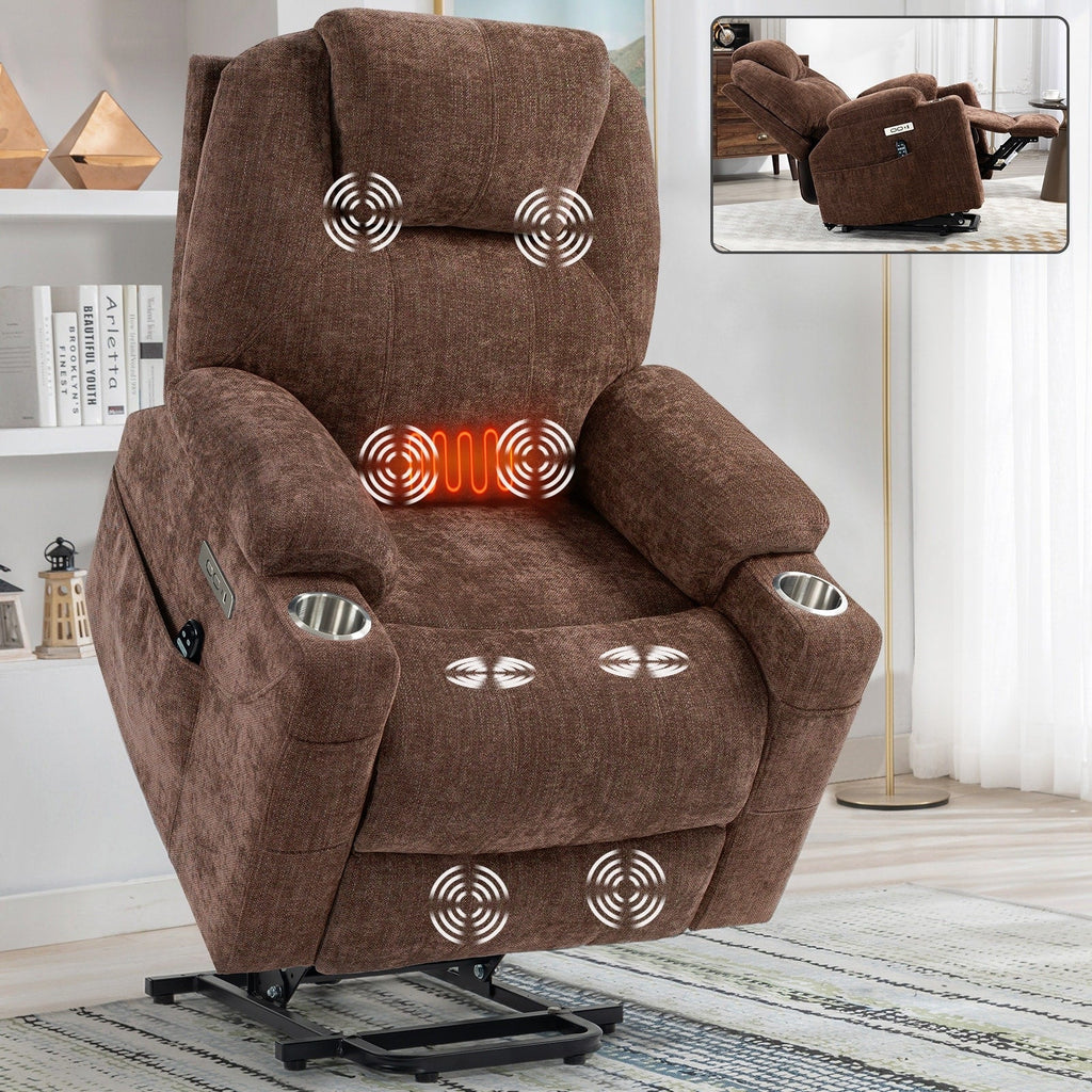 Fauteuil inclinable électrique avec massage et chauffage, USB, Type-C, porte-gobelets