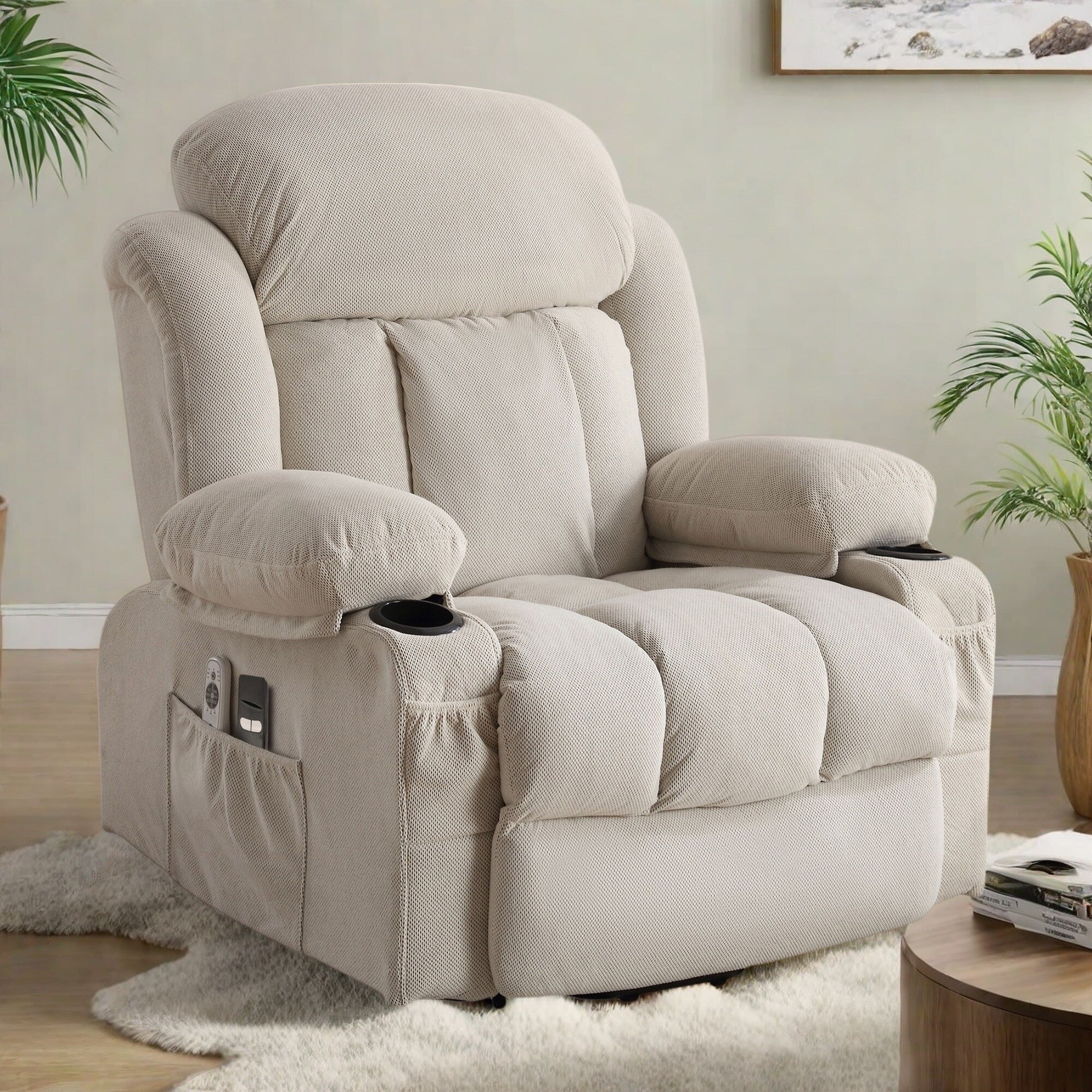 Fauteuil releveur électrique avec massage et chauffage, canapé releveur électrique avec télécommande et port USB