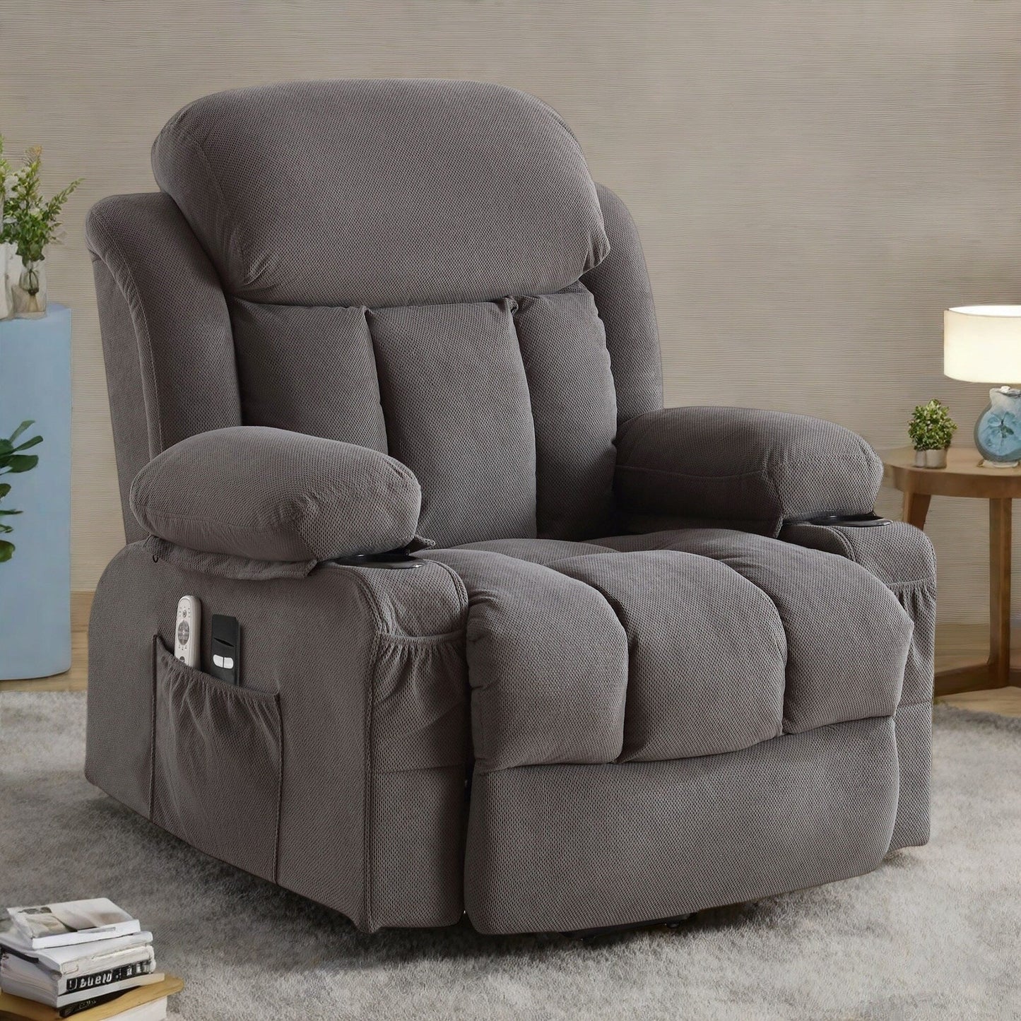 Fauteuil releveur électrique avec massage et chauffage, canapé releveur électrique avec télécommande et port USB
