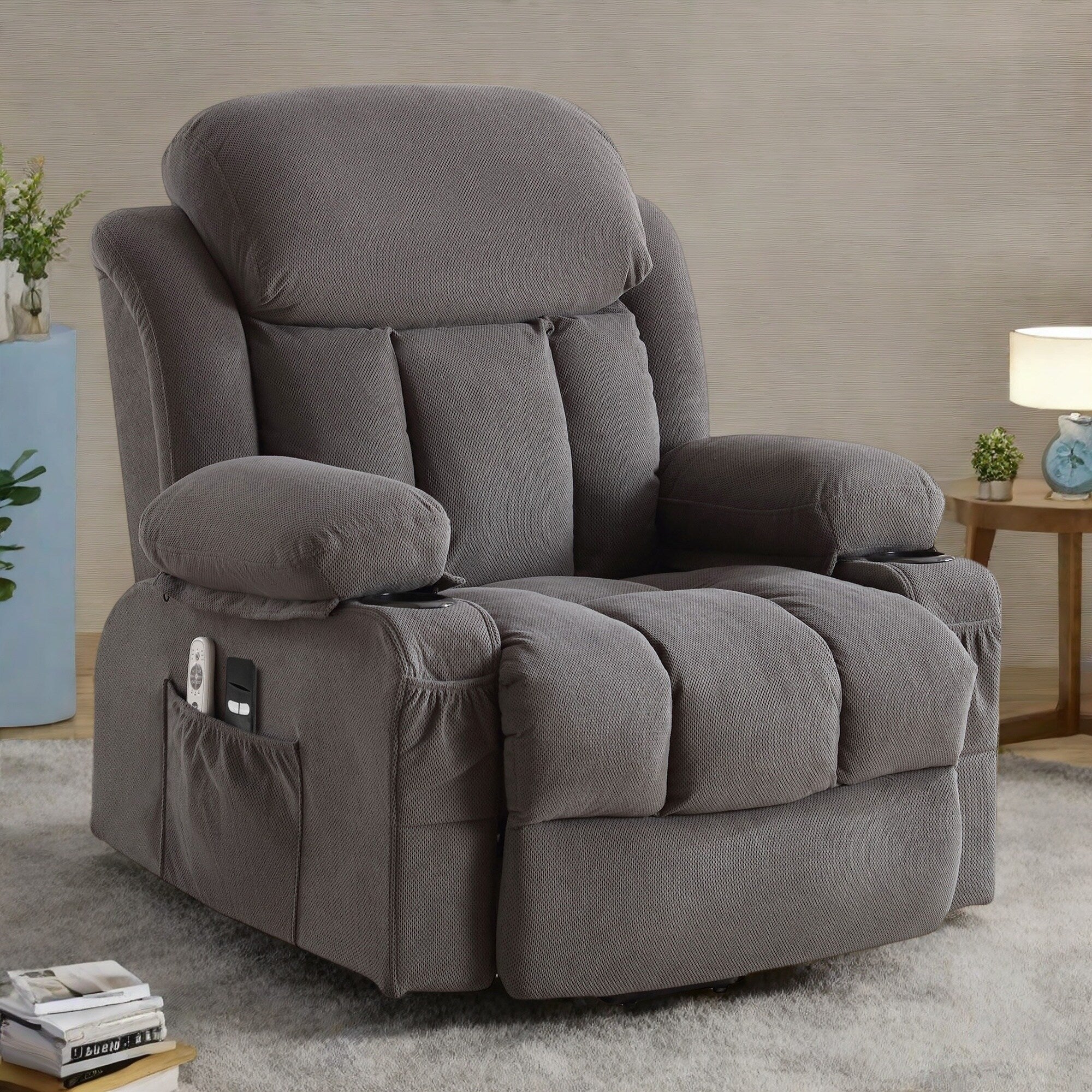 Fauteuil releveur électrique avec massage et chauffage, canapé releveur électrique avec télécommande et port USB